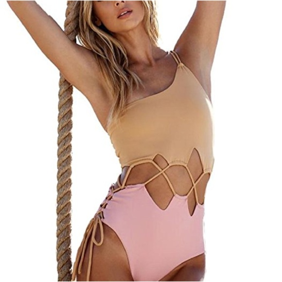 Other - Two Tone One Shoulder One Piece Swimsuit